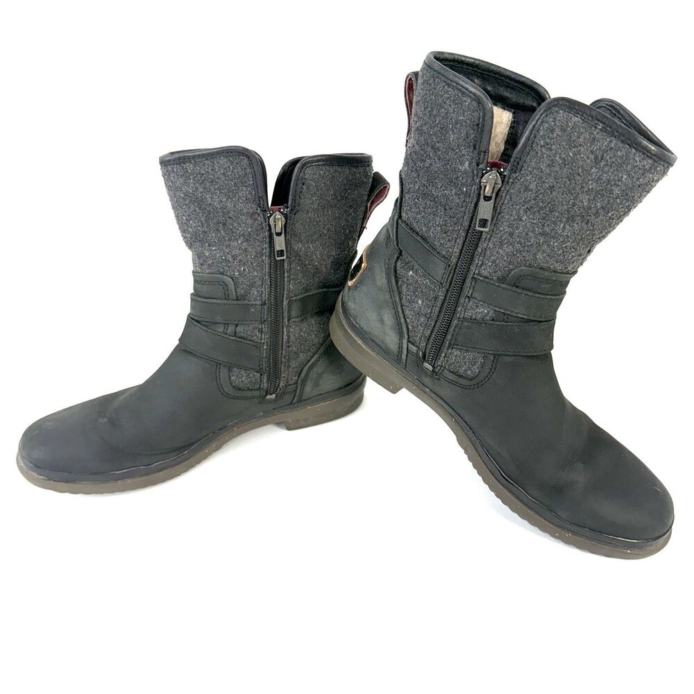 Ugg Australia Simmens Black Leather Women Fashion Boot 1008439 Size 8